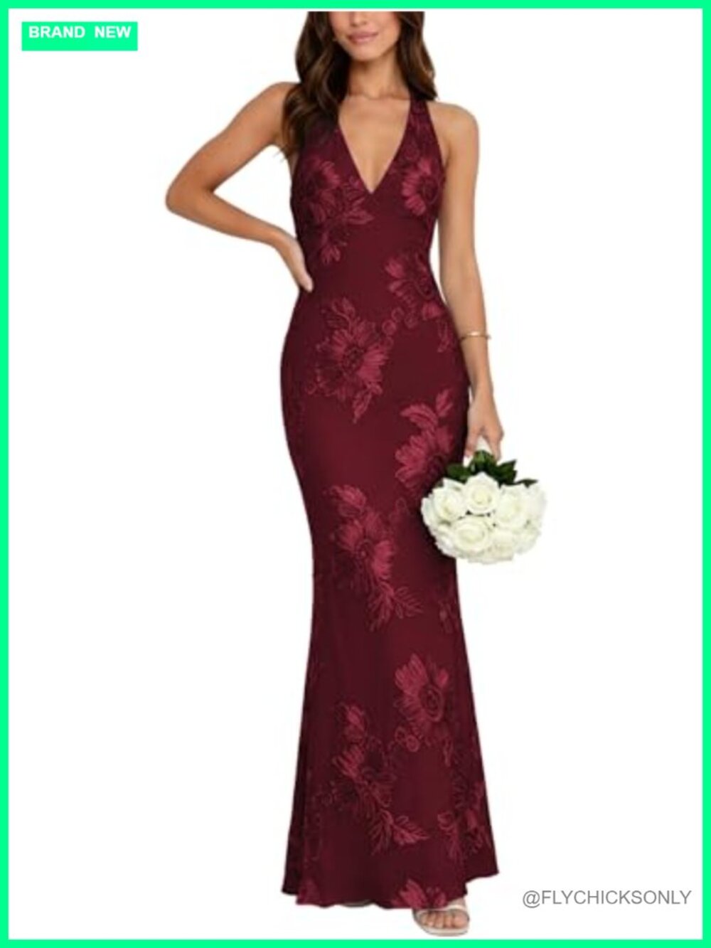 Women Floral Mesh Halter Bodycon Maxi Dress Wedding Guest Cocktail Mermaid